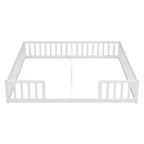 Double Twin Floor Bed with Guardrail, Wood Platform Bed with Fence for 2 Kids