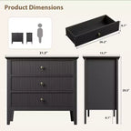 Fluted 3 Drawer Dresser, with Vertical Texture Wood Dresser for Bedroom, Living Room, Entryway,Nightstand with Storage Drawers