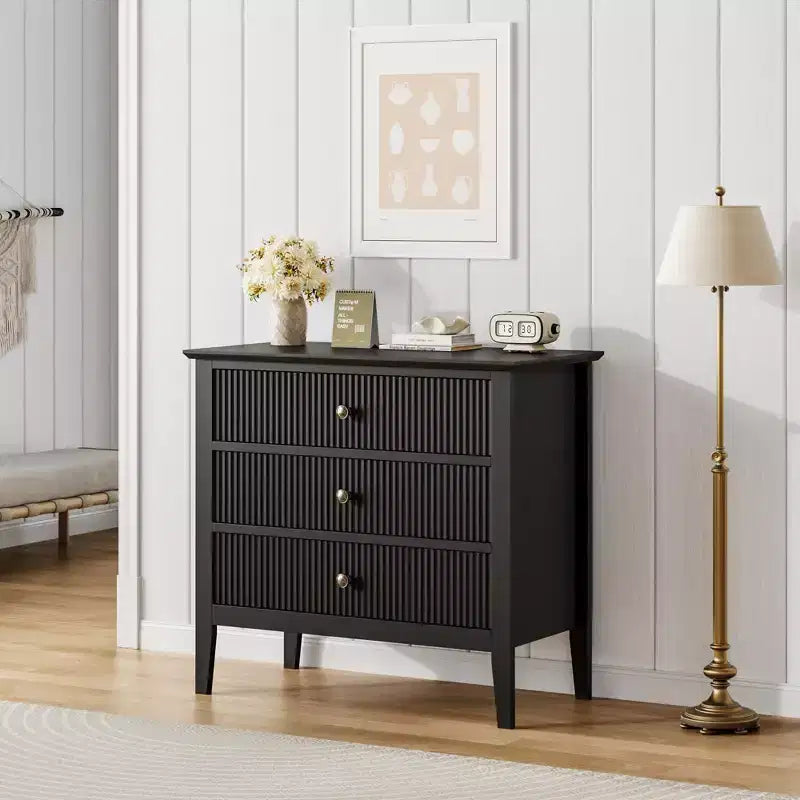 Fluted 3 Drawer Dresser, with Vertical Texture Wood Dresser for Bedroom, Living Room, Entryway,Nightstand with Storage Drawers