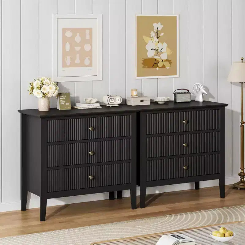 Fluted 3 Drawer Dresser, with Vertical Texture Wood Dresser for Bedroom, Living Room, Entryway,Nightstand with Storage Drawers