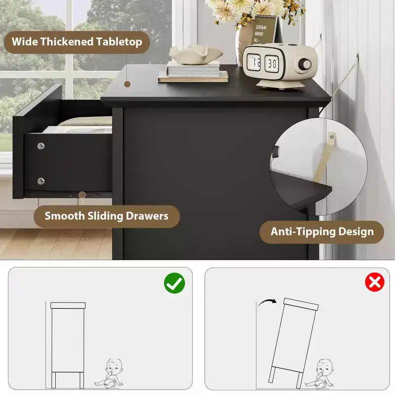 Fluted 3 Drawer Dresser, with Vertical Texture Wood Dresser for Bedroom, Living Room, Entryway,Nightstand with Storage Drawers