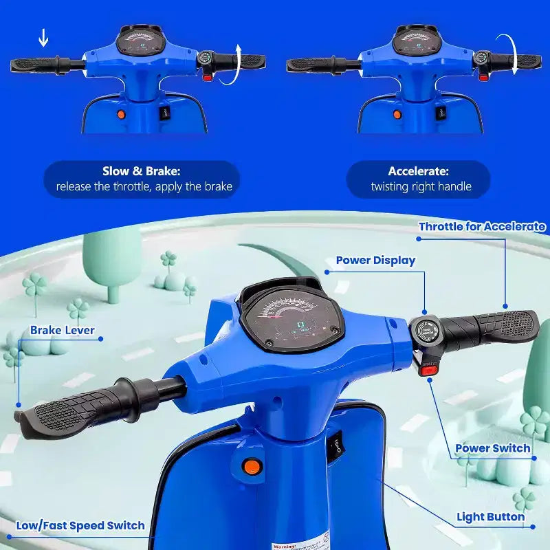 Acekool 24V Kids Electric Moped Scooter, 2 Wheel Ride On Motorcycle with Seat, 350W Drive up to 14 MPH for Ages 814