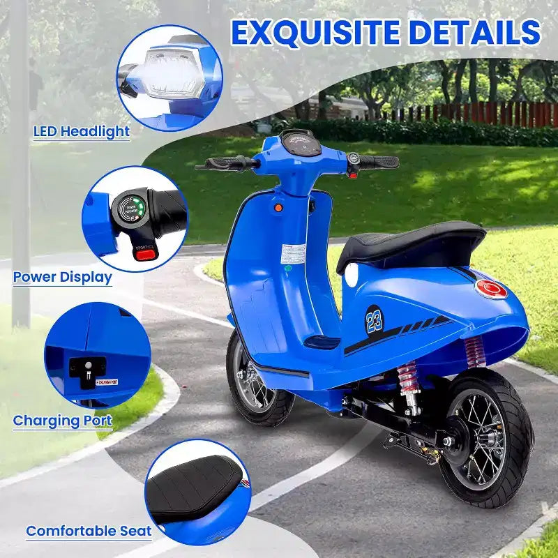 Acekool 24V Kids Electric Moped Scooter, 2 Wheel Ride On Motorcycle with Seat, 350W Drive up to 14 MPH for Ages 814