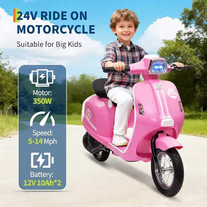 Acekool 24V Kids Electric Moped Scooter, 2 Wheel Ride On Motorcycle with Seat, 350W Drive up to 14 MPH for Ages 814
