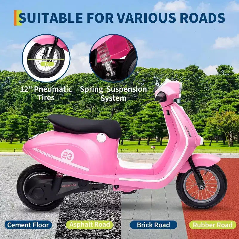 Acekool 24V Kids Electric Moped Scooter, 2 Wheel Ride On Motorcycle with Seat, 350W Drive up to 14 MPH for Ages 814