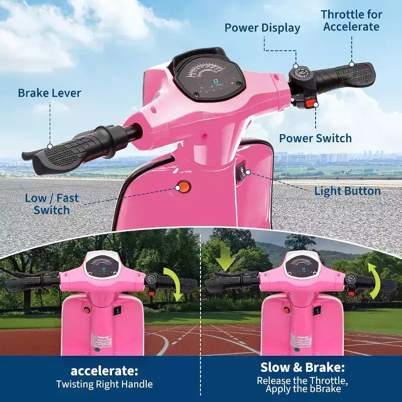 Acekool 24V Kids Electric Moped Scooter, 2 Wheel Ride On Motorcycle with Seat, 350W Drive up to 14 MPH for Ages 814