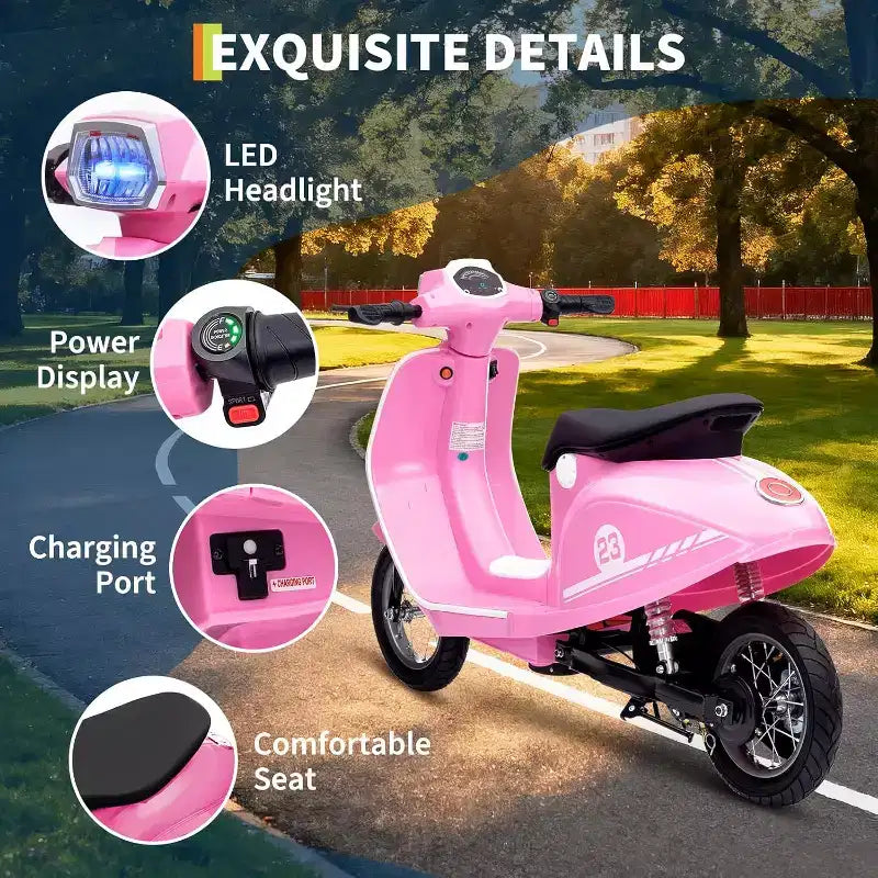 Acekool 24V Kids Electric Moped Scooter, 2 Wheel Ride On Motorcycle with Seat, 350W Drive up to 14 MPH for Ages 814
