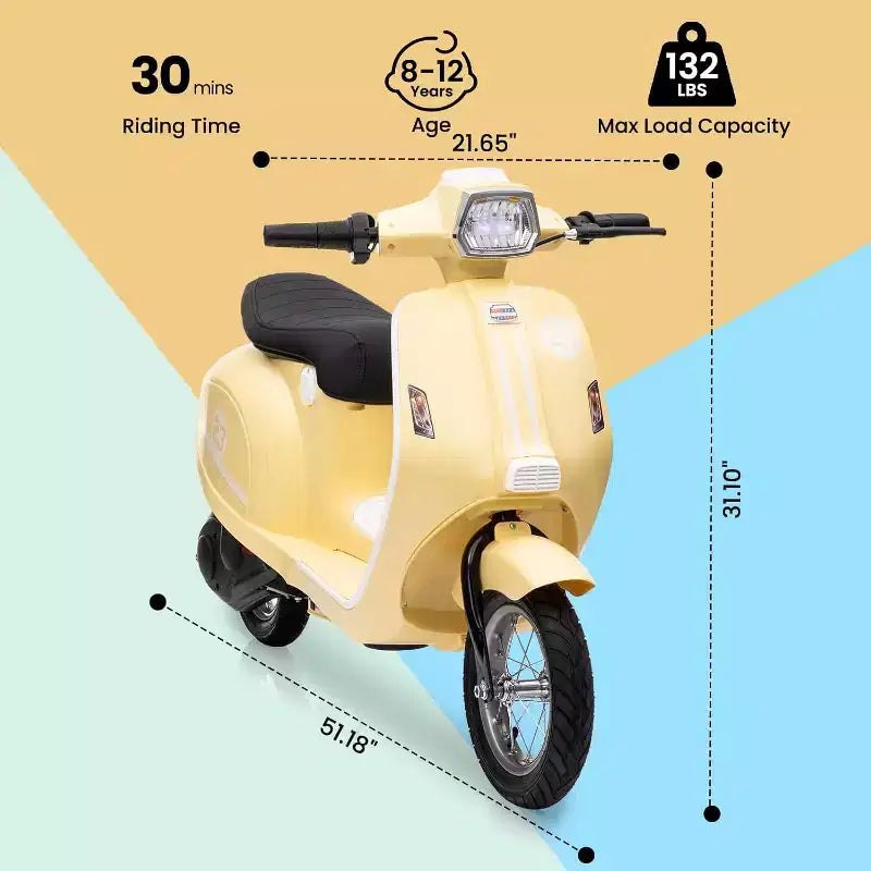 Acekool 24V Kids Electric Moped Scooter, 2 Wheel Ride On Motorcycle with Seat, 350W Drive up to 14 MPH for Ages 814
