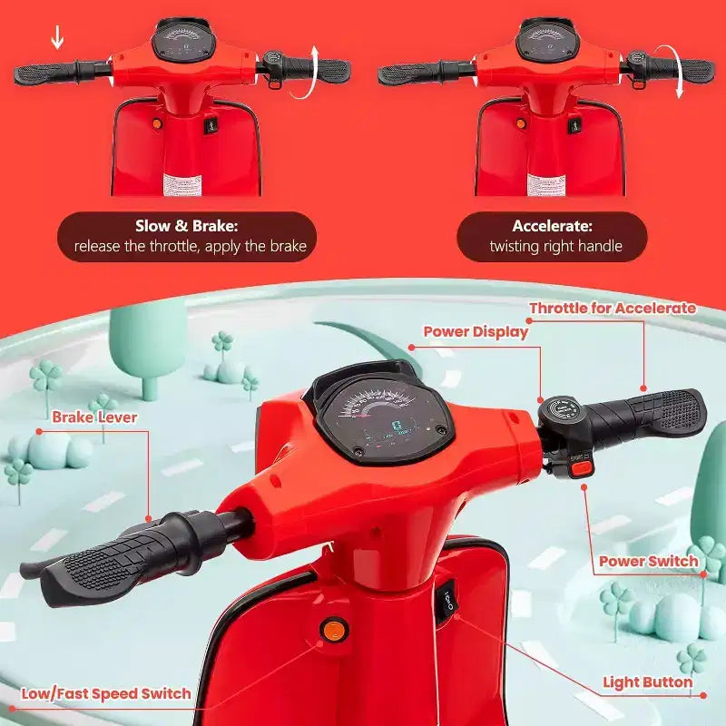 Acekool 24V Kids Electric Moped Scooter, 2 Wheel Ride On Motorcycle with Seat, 350W Drive up to 14 MPH for Ages 814