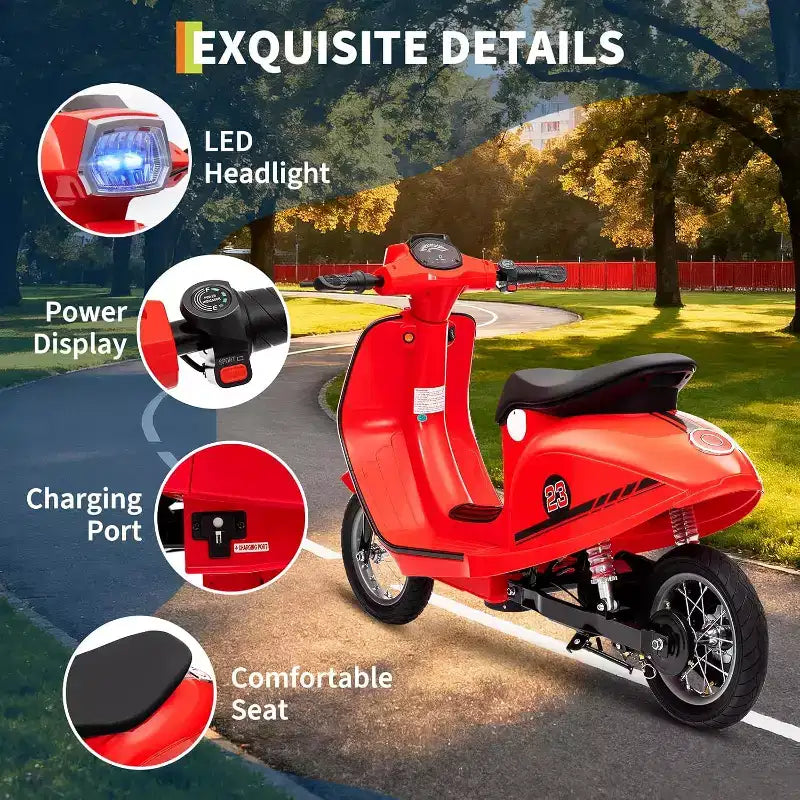 Acekool 24V Kids Electric Moped Scooter, 2 Wheel Ride On Motorcycle with Seat, 350W Drive up to 14 MPH for Ages 814