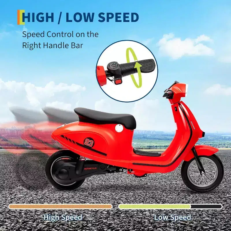 Acekool 24V Kids Electric Moped Scooter, 2 Wheel Ride On Motorcycle with Seat, 350W Drive up to 14 MPH for Ages 814
