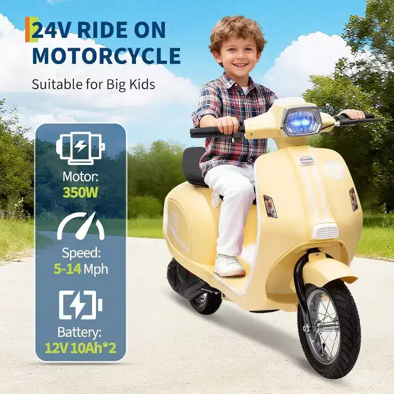 Acekool 24V Kids Electric Moped Scooter, 2 Wheel Ride On Motorcycle with Seat, 350W Drive up to 14 MPH for Ages 814