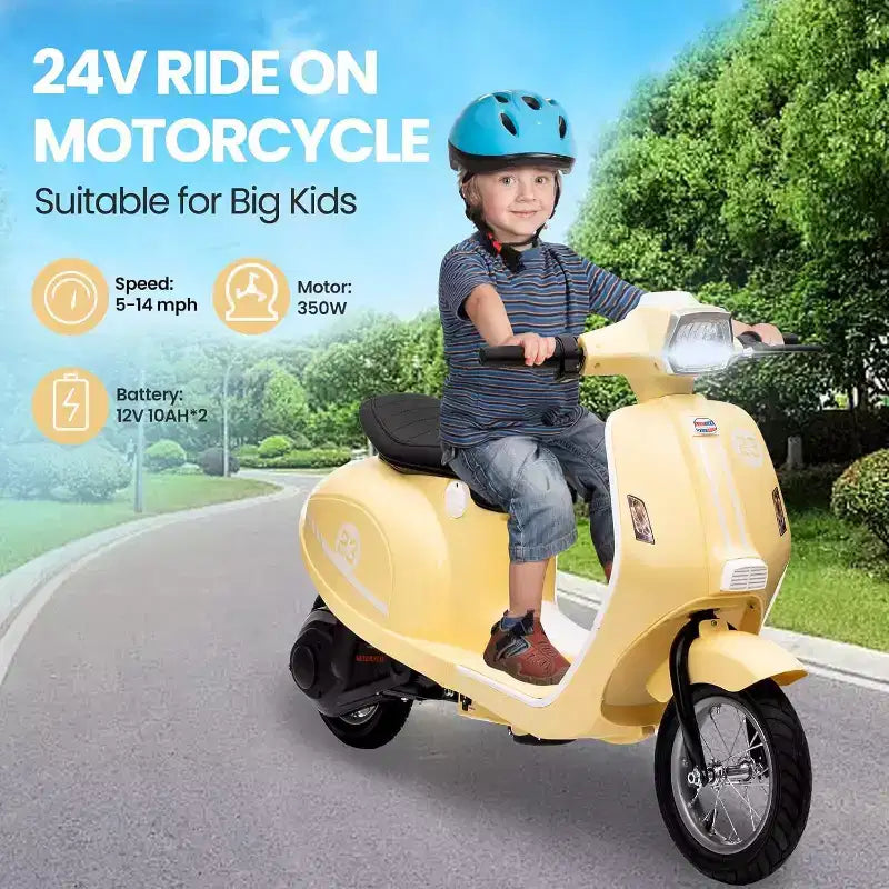 Acekool 24V Kids Electric Moped Scooter, 2 Wheel Ride On Motorcycle with Seat, 350W Drive up to 14 MPH for Ages 814