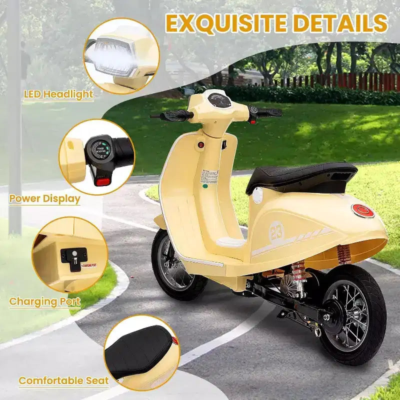 Acekool 24V Kids Electric Moped Scooter, 2 Wheel Ride On Motorcycle with Seat, 350W Drive up to 14 MPH for Ages 814