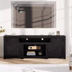 Farmhouse TV Stand for Tv Up to 80 Inches, Long Entertainment Center with 4 Storage Drawers & 3 Open Shelf for Living Room, Bedroom - Black
