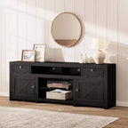 Farmhouse TV Stand for Tv Up to 80 Inches, Long Entertainment Center with 4 Storage Drawers & 3 Open Shelf for Living Room, Bedroom - Black