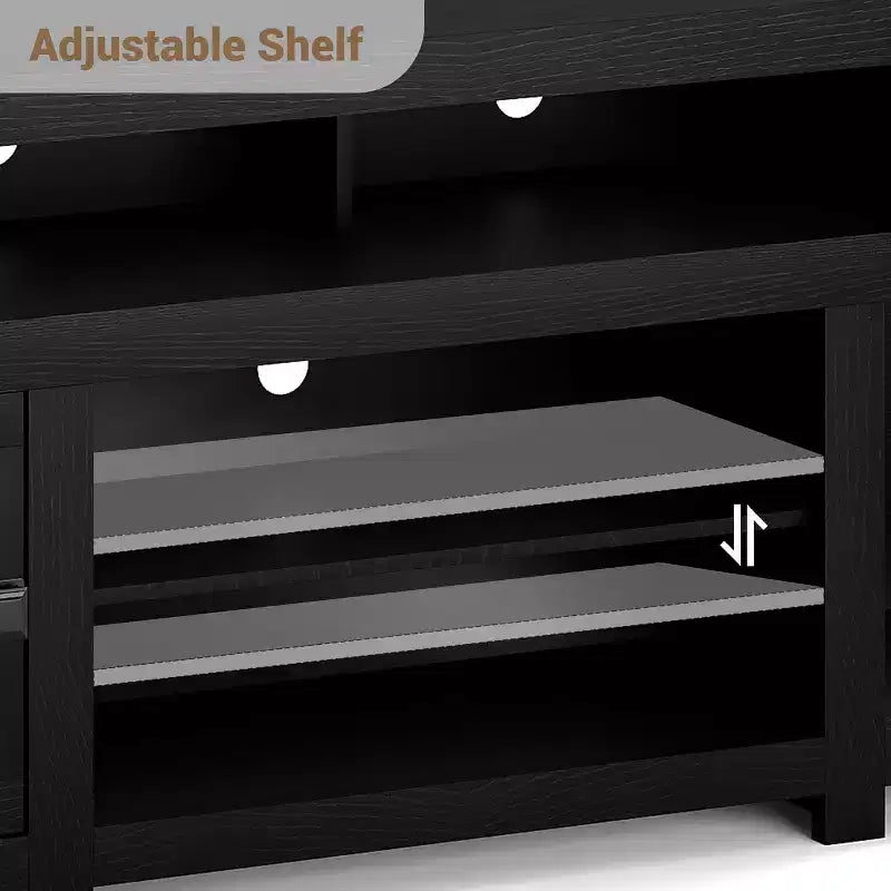 Farmhouse TV Stand for Tv Up to 80 Inches, Long Entertainment Center with 4 Storage Drawers & 3 Open Shelf for Living Room, Bedroom - Black