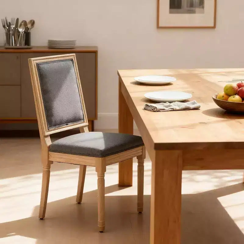 Homy Casa Set of 2 Upholstered Square Back Dining Chairs with Solid Wood Frame