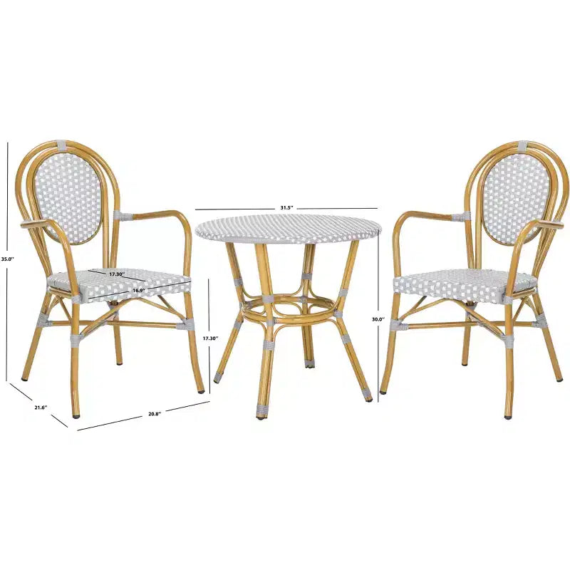 Rosen 3 Piece Bistro Set - Indoor/Outdoor - PAT9502 - Grey/White - Safavieh