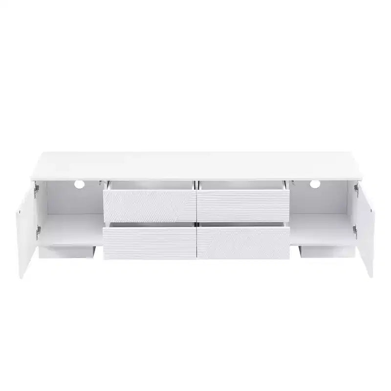 JVNOXK 70.8-inch Modern TV Stand, Suitable for TVs 75 inches and under, Featuring Storage Cabinet with 4 Drawers and Metal Center Leg, White