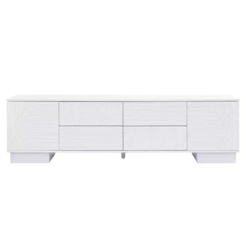 JVNOXK 70.8-inch Modern TV Stand, Suitable for TVs 75 inches and under, Featuring Storage Cabinet with 4 Drawers and Metal Center Leg, White