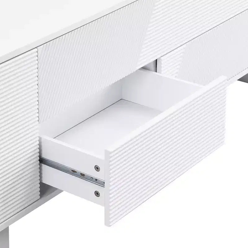 JVNOXK 70.8-inch Modern TV Stand, Suitable for TVs 75 inches and under, Featuring Storage Cabinet with 4 Drawers and Metal Center Leg, White