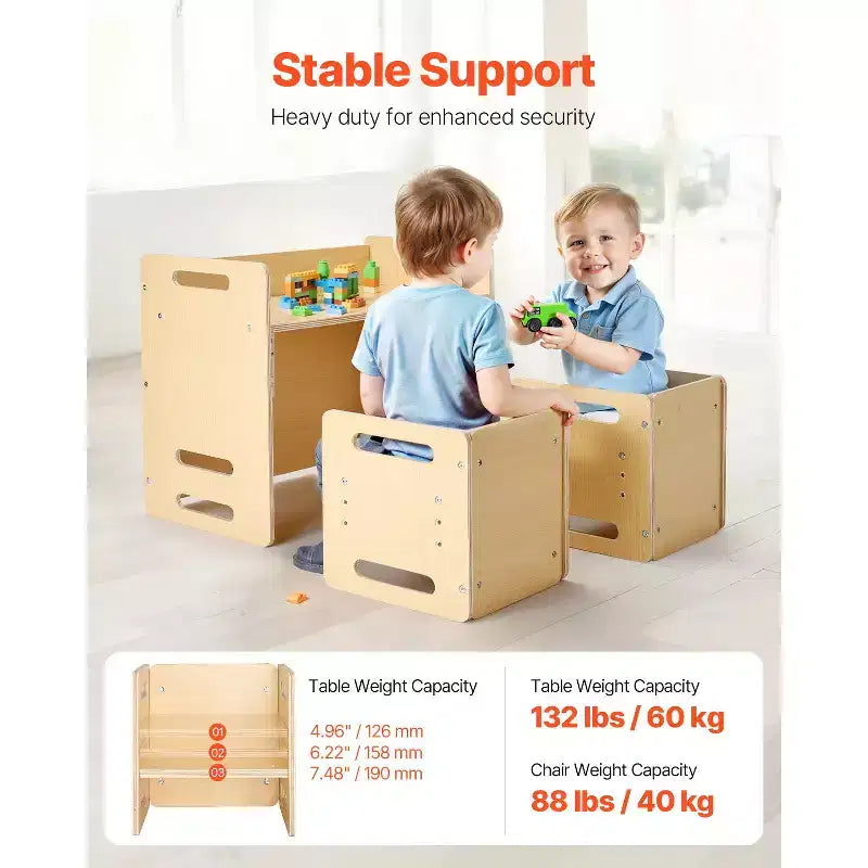 Etokfoks Montessori weaning table and chair set plywood construction adjustable height 26.2x14.2x20.5 in easy conversion natural