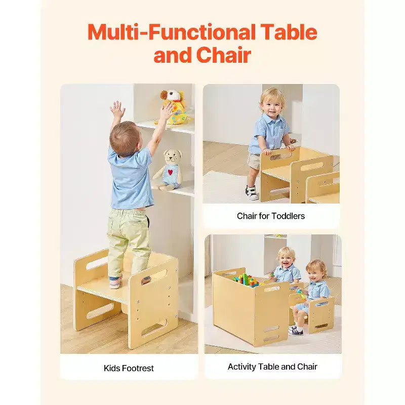 Etokfoks Montessori weaning table and chair set plywood construction adjustable height 26.2x14.2x20.5 in easy conversion natural
