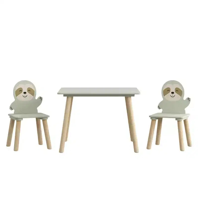 Etokfoks Sloth Kids Table and Chair Set Wooden Toddler Activity Table with 2 Animal Chairs Sage Green for Playroom Bedroom Classroom