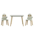 Etokfoks Sloth Kids Table and Chair Set Wooden Toddler Activity Table with 2 Animal Chairs Sage Green for Playroom Bedroom Classroom