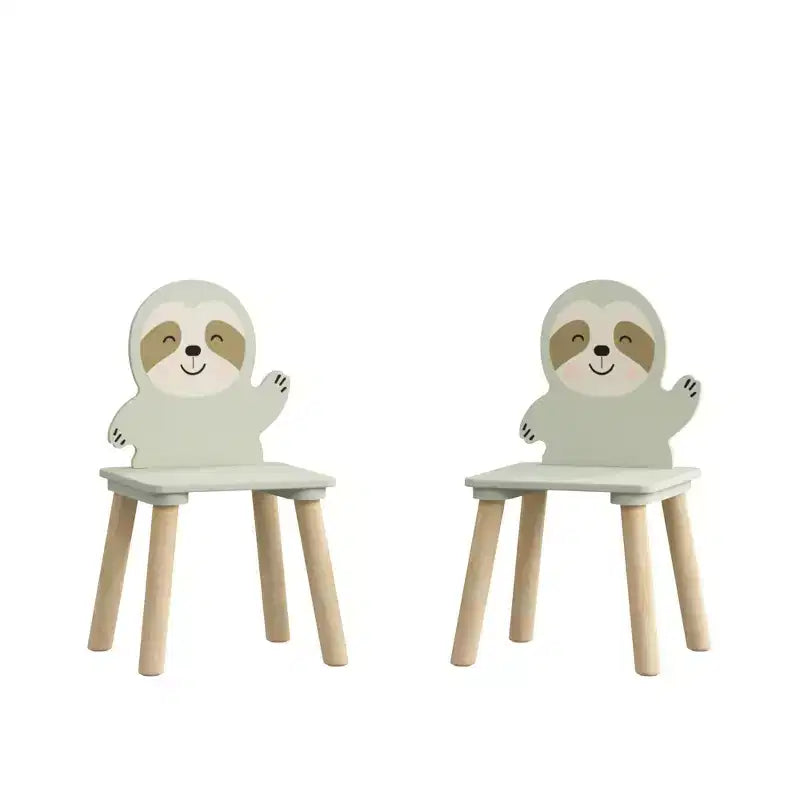 Etokfoks Sloth Kids Table and Chair Set Wooden Toddler Activity Table with 2 Animal Chairs Sage Green for Playroom Bedroom Classroom