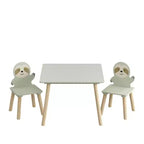 Etokfoks Sloth Kids Table and Chair Set Wooden Toddler Activity Table with 2 Animal Chairs Sage Green for Playroom Bedroom Classroom
