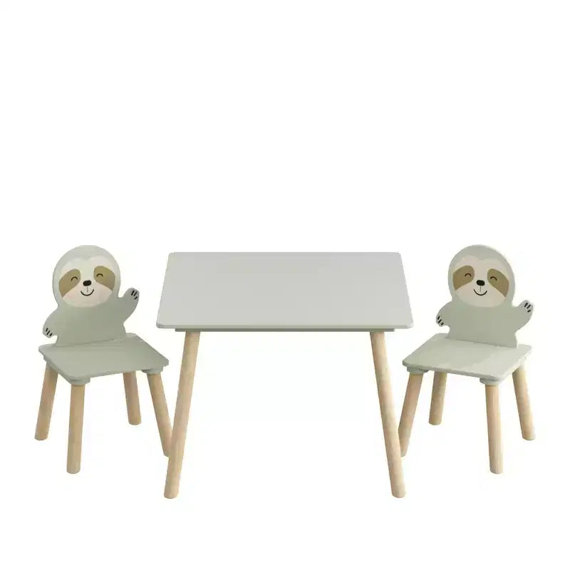 Etokfoks Sloth Kids Table and Chair Set Wooden Toddler Activity Table with 2 Animal Chairs Sage Green for Playroom Bedroom Classroom
