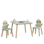 Etokfoks Sloth Kids Table and Chair Set Wooden Toddler Activity Table with 2 Animal Chairs Sage Green for Playroom Bedroom Classroom