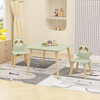Etokfoks Sloth Kids Table and Chair Set Wooden Toddler Activity Table with 2 Animal Chairs Sage Green for Playroom Bedroom Classroom