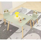 Etokfoks Sloth Kids Table and Chair Set Wooden Toddler Activity Table with 2 Animal Chairs Sage Green for Playroom Bedroom Classroom