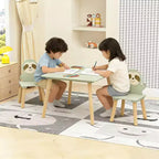 Etokfoks Sloth Kids Table and Chair Set Wooden Toddler Activity Table with 2 Animal Chairs Sage Green for Playroom Bedroom Classroom
