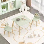Etokfoks Sloth Kids Table and Chair Set Wooden Toddler Activity Table with 2 Animal Chairs Sage Green for Playroom Bedroom Classroom