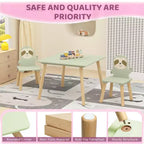 Etokfoks Sloth Kids Table and Chair Set Wooden Toddler Activity Table with 2 Animal Chairs Sage Green for Playroom Bedroom Classroom