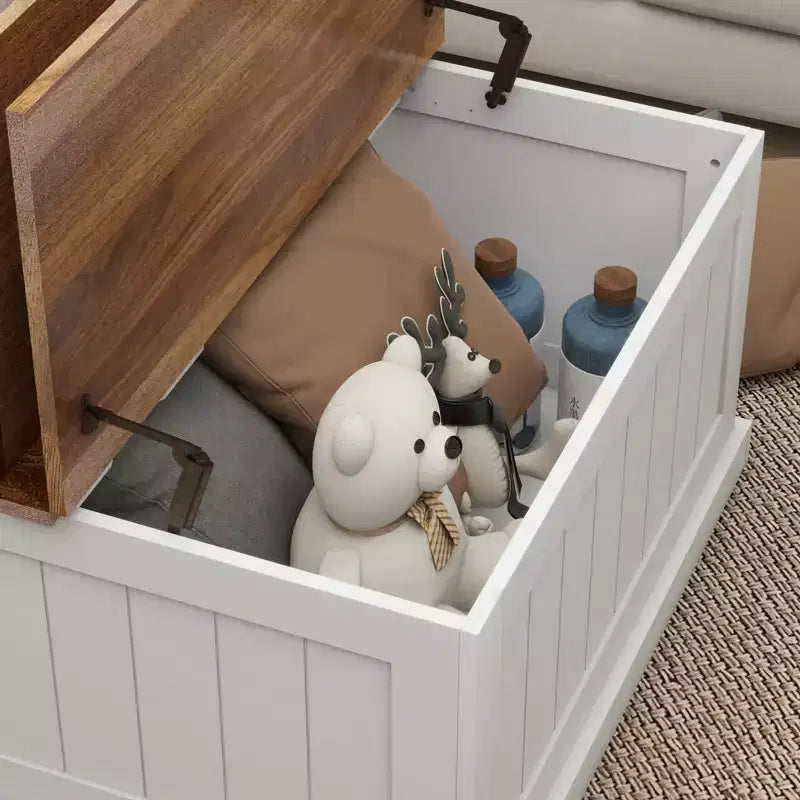 JVNOXK 31.5-inch Farmhouse-Style Wood Coffee Table with Square Hinged Lift-Top and Storage Compartment, Suitable for Living Rooms, White