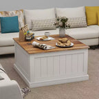 JVNOXK 31.5-inch Farmhouse-Style Wood Coffee Table with Square Hinged Lift-Top and Storage Compartment, Suitable for Living Rooms, White