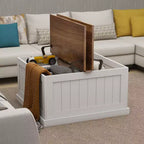 JVNOXK 31.5-inch Farmhouse-Style Wood Coffee Table with Square Hinged Lift-Top and Storage Compartment, Suitable for Living Rooms, White