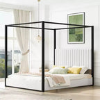 Luxystar Queen Size Modern Canopy Platform Bed with Upholstery Headboard, Black