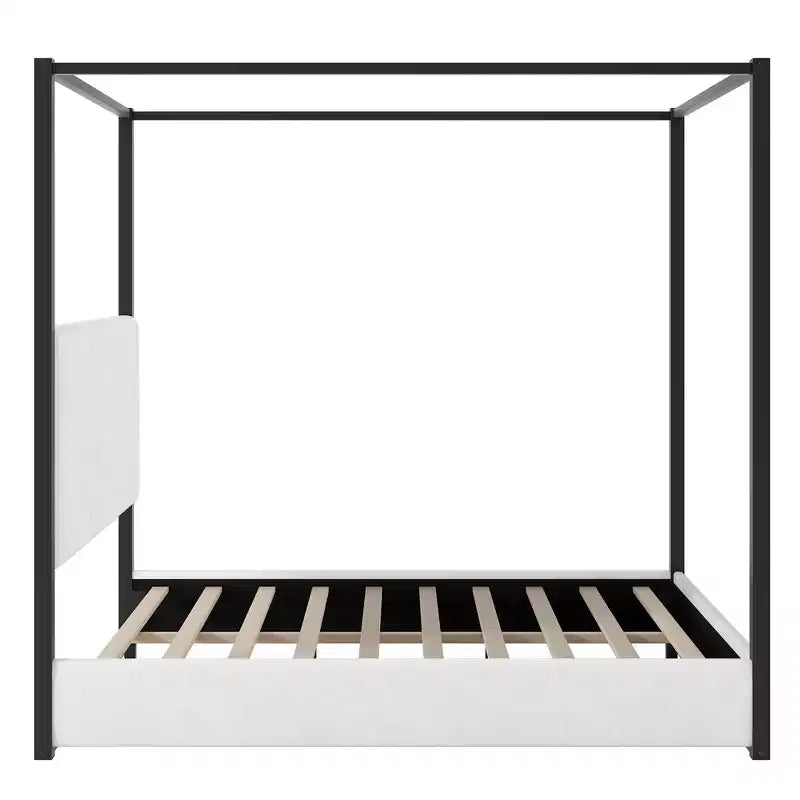 Luxystar Queen Size Modern Canopy Platform Bed with Upholstery Headboard, Black