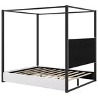 Luxystar Queen Size Modern Canopy Platform Bed with Upholstery Headboard, Black