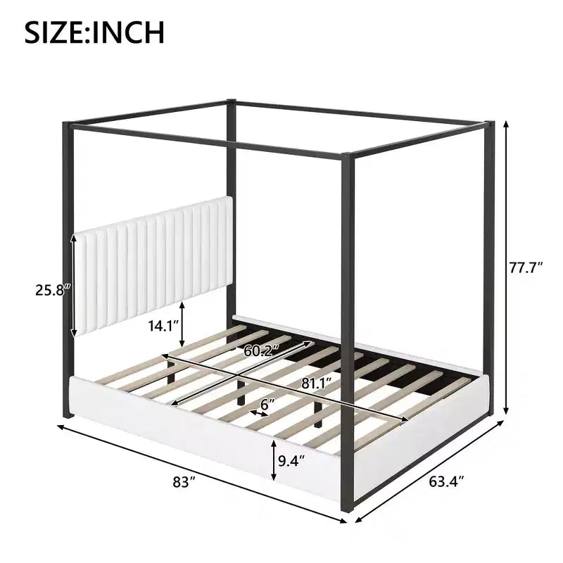 Luxystar Queen Size Modern Canopy Platform Bed with Upholstery Headboard, Black