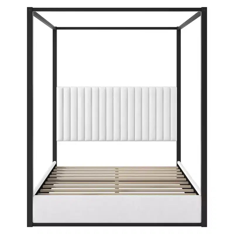 Luxystar Queen Size Modern Canopy Platform Bed with Upholstery Headboard, Black