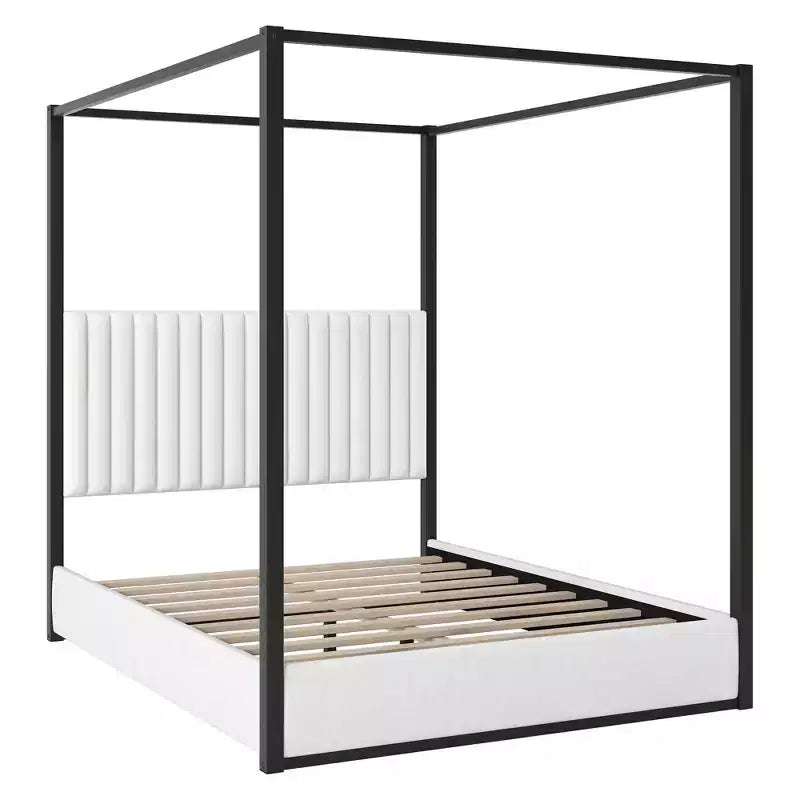 Luxystar Queen Size Modern Canopy Platform Bed with Upholstery Headboard, Black