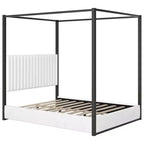 Luxystar Queen Size Modern Canopy Platform Bed with Upholstery Headboard, Black