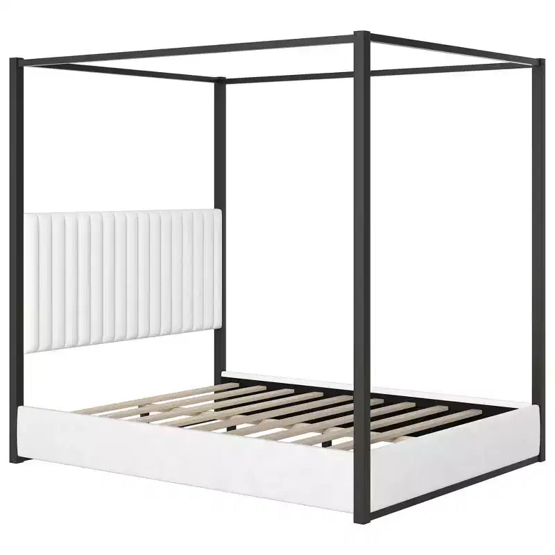 Luxystar Queen Size Modern Canopy Platform Bed with Upholstery Headboard, Black